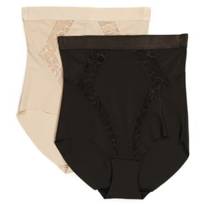 UNDERWHERE 2pk Mid Waist Shaping Briefs, Front Mesh Inlay, L, cream/black, NWT